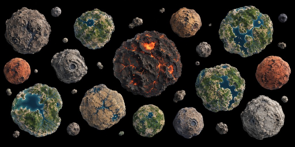 Shatterwake map: broken planetary crust and void channels